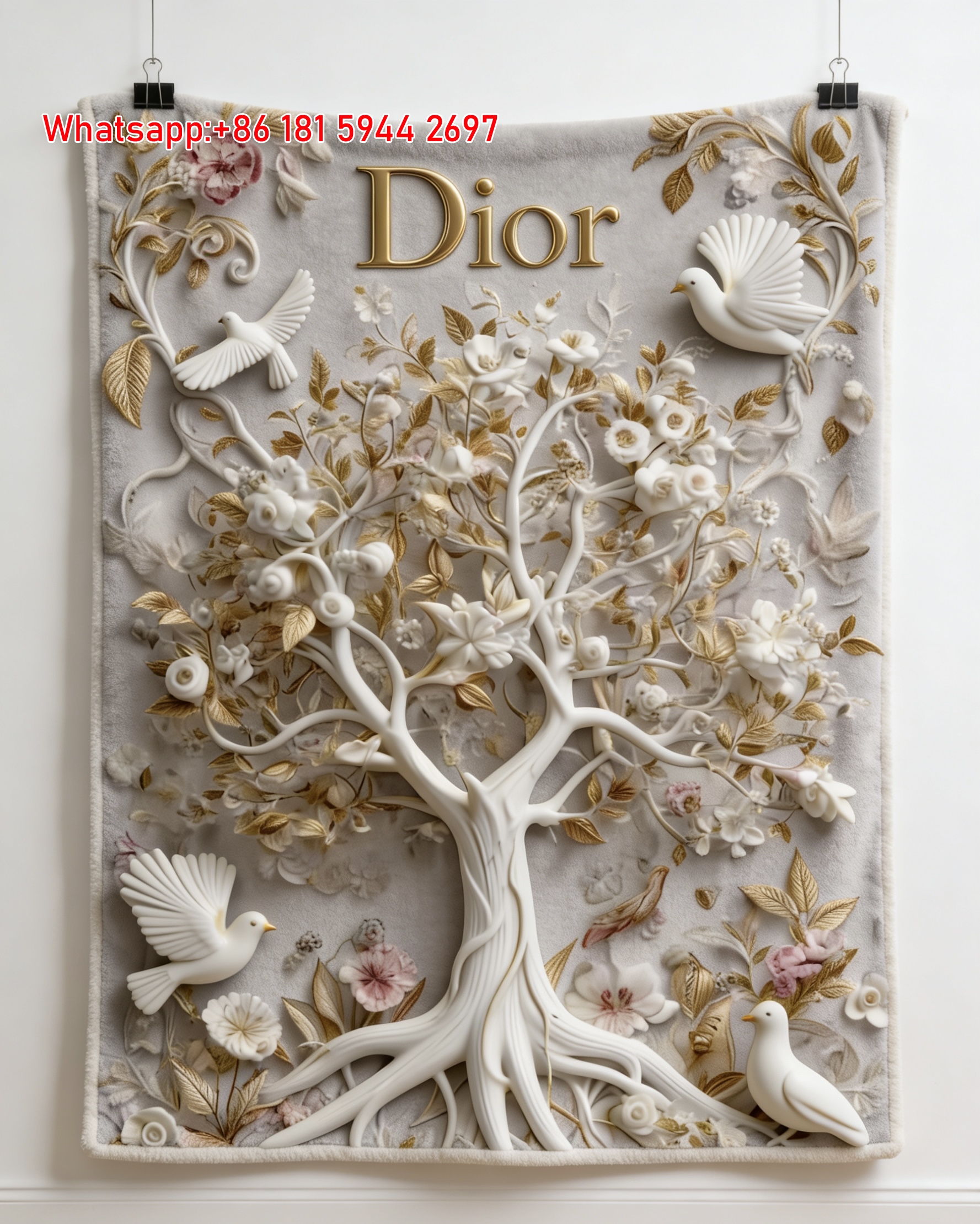 Christian Dior 3D Tree Bird Floral Relief Flannel Sofa Throw Blanket D190